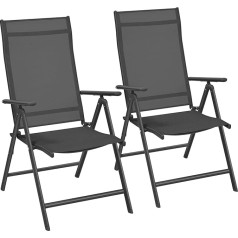 SONGMICS Folding Outdoor Garden Chairs with Sturdy Aluminium Frame, Backrest with 8 Adjustment Levels, Up to 150 kg Load Capacity, Black
