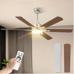 Mefine Ceiling Fan with Lighting, Quiet, 132 cm Large Ceiling Fan with Light and Remote Control, LED Lamp Fan with Reversible DC Motor for Bedroom (Hanging Rod, 6 Blades)