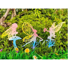 JGZTJXNK Garden Ornaments, Set of 3 Colorful Metal Flower Fairy Patio Flower Pot Lawn Flower Bed Decoration Gift