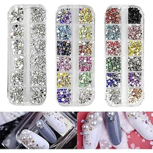 Nail Art Rhinestones, 3 Boxes, Decorative Diamonds, Crystals, Glitter Nail Art Rhinestone Decoration, Mixed Colourful for Clothes, Shoes, Nail Art, Decorations, DIY