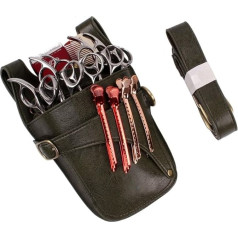FOVAOK Genuine Leather Hair Scissors Bag Clips Bag Hairdresser Hairdresser Scissors Holster Pouch Holder Case With Waist Shoulder Strap, Green