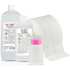 NAILS FACTORY N&BF Economy Set Nail Cleaner 1000 ml & Primer 500 ml + Dispenser Pink & 1000 Cellulose Swabs - Cleaner for Gel Nails - Adhesion Promoter - Nail Cleaner 1L - 70% Isopropanol 30% Water