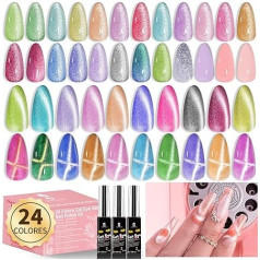 Clara Colors Cat Eye Gel Nail Polish 28 Pieces Glitter Colours Gel Nail Polish Set with Magnetic Pen Top Coat Base Coat Soak Off UV LED Light Nail Art Salon Manicure DIY