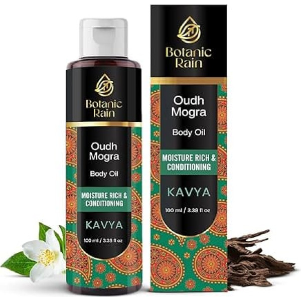 Botanic Rain Ayurveda Body Oil With Oudh & Mogra, Organic Body Oil After Shower, Moisturising & Hydrating Natural Body Oils for Women and Men, 100 ml