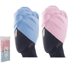 Hair Towel for Women, 100% Turkish Cotton, No Microfiber, Super Absorbent, Anti Frizz Hair Drying Waffle Bath Towels for Curly, Long and Thick Hair, Head Wrap, 2