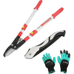 LINZI Telescopic Ratchet Anvil Loppers Aluminium Handle Heavy Duty 660-970mm + Folding Pruning Saw Hacksaw 250mm + Gardening Gloves, Manual Pruning Shears Scissors Kit