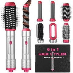 Hair Styler 6 in 1, Hot Air Brush with 1000 W Hair Dryer, Curling Iron, Warm Air Brush, Round Brush Hairdryer, Straightening Brush, Automatic Curling Iron for All Hairstyles, for Straightening