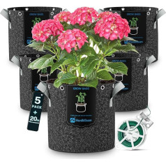 Hon&Guan Plant Bags Pack of 5 20 Litres / 5 Gal. Tomato Tub, Plant Bags with Handles & Metal Eyelets, Non-Woven Fabric Plant Bags for Low Stress Plant Training for Vegetables, Fruits, Grow Tent