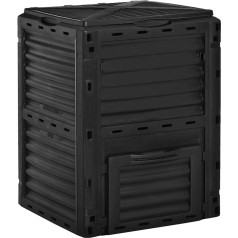 Outsunny Garden Composter 300L Polypropylene Garden Compost Bin 48 Vents Practical Secure Lid Black