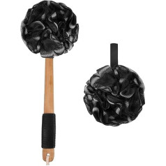 Back Scrubber, Loofah Bath Sponge, Exfoliating Shower Sponge, Body Shower, Shower Brush with Long Wooden Handle for Men and Women, Clean Skin