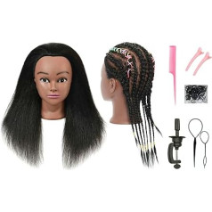 RYHAIR 100% Human Hair Afro Mannequin Head Hairdresser Hairdresser Practice Braiding Wrap Styling Curls Cosmetic Display with Stand