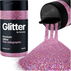 Hemway Pink Holographic Glitter Ultrafine 130 g / 4.6 oz Powder Metallic Resin Craft Glitter Flake Sequins for Epoxy Cups, Hair Face Body Eye Nail Art Festival