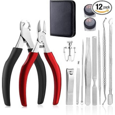 12 Piece Professional Toenail Pliers Set, Sharp Nail Clippers for Thick & Ingrown Strong Toenails, Pedicure Clippers, Toenail Cutters, Nail File, Thick & Ingrown Hard Toenails, Pack of 12