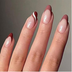 French False Nails Pearls Press On Nails Artificial Stick On Nails Reusable Ballerina Acrylic Almond Fake Nails 24 Pieces for Women and Girls (K)