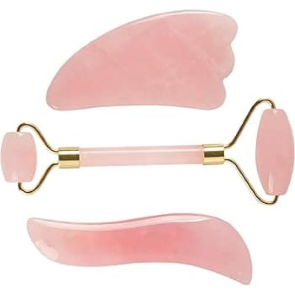 1 Set Jade Massage Roller Sleekly Back Massage Beemysafe Leg Massage Face Lifting Roller Scratching Massage Tools Roller Massage with Rose Quartz Jade Face Massage minkissy