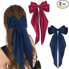 2 Stück Haarspangen, große Schleife mit Band, Haarnadeln, Haarspange aus Satin, für Damen, Mädchen, Geburtstag, Frisur, Dekoration, Pferdeschwanz, #A, Rot/Marineblau