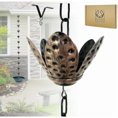 Rain Chain, Water Collection for Gutters, Rainwater Catchers and Diverters, 2.5m Chains for Outdoors, Copper Lily Cup, Roof Downpipe, Works in Heavy Rain, with