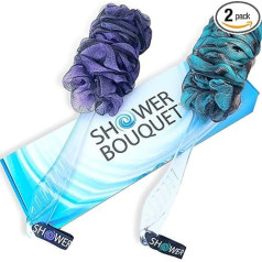 Loofah Back Scrubber Charcoal 2 Pack Bath Sponge Brushes with Long Handle and Extra Large Soft Mesh for Women Men Exfoliating Full Pure Cleaning in Bath Accessories