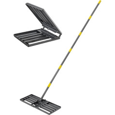 Foldable Lawn Rake with Handle, 220 cm Lawn Rake Lawn Leveling Rake, Black Metal, Robust Floor Lawn Planner Tool, Lawn Pusher for Yard, Golf, Garden, Backyard