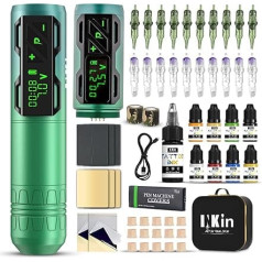INKin Tattoo Machine Set, CL2 Wireless Tattoo Set with Second 1800 mAh Battery Power Supply, Rotation Tattoo Pen with 36 Pieces Tattoo Needles Set and 9 Tattoo Ink for Tattoo Artists