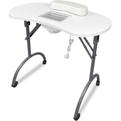 Manicure Table Nail Table with Suction Mobile Manicure Table Foldable Portable Manicure Table Manicure Kit Including Hand Cushion and Carry Bag 90 x 37 x 77 cm - White