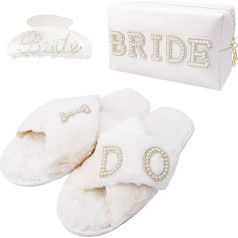 Bride to Be Gifts, Bride Makeup Bag I Do Bride Slippers Bride Hair Clip Wedding Gifts Bride Gifts, Bride Makeup Bag, Slippers and Hair Clip, Modern