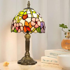 Tiffany Lampe, Vierblättrige Blume Tiffany Tischlampe Mit Dreifarbigen E27 GlüHbirnen, 8 Zoll Buntglas Lampe FüR Wohnzimmer Und Nachttisch