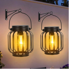 Solar Lanterns for Outdoor Hanging Winterproof: Metal Solar Lights for Outdoor Use with Large LED Light Bulb IP65 Waterproof Solar Lights Garden Decoration with Hook and Chain for Patio Lawn Balcony
