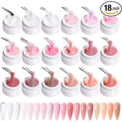 World of Nails Design Gel 18 Pieces Builder Gel Builder Gel for Gel Nails Fibreglass Nails UV Builder Gel for Nails