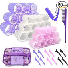 Hair Rollers Large Small 50 Pieces 36 Pieces Large Medium Small Hair Curlers with 12 Clips 1 Tail Comb and 1 Foldable Brush Comb for Short, Medium and Long Hair