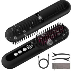 Wireless Straightening Brush 10000 mAh, 30s Quick Heating 80 Minutes Running Time Millions Negative Ions Portable Mini Hair Brush for Travel 9 Temperature Levels Heat Protection Design