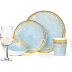 Melamine Camping Crockery Set for 4 People Crystal Blue + 4 Tiamo White Wine Glasses Tableware Picnic BBQ Cookware