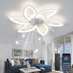 Depuley Ceiling Fan with Lighting, Modern Ceiling Fan with Remote Control, App Control, Lamp with Fan Reversible for Bedroom, Children's Room, 6 Lights, Dimmable, 6-Speed, Timer, White, 78 cm