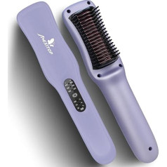 Wireless Hair Straightening Brush, Wireless Hair Straightener Brush, Ceramic Mini Portable USB Rechargeable Travel Straightener with Heat Resistant Glove, 3 Temperature Adjustable, Purple