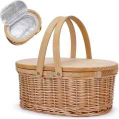 Wicker Picnic Basket with Portable Picnic Wine Table and Swing Handles for Beach Camping Park Outdoor Party Insulated Willow Cooler Baskets for Wine Lovers. Best Gift for