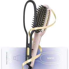 llano Hair Straightener Brush with Hair Holder, Straightening Brush, 2-in-1 Straightener 140°C - 230°C, 4 Temperature Settings, Double Voltage 110V-240V (Black Pink)