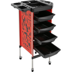 Salon Trolley, Multifunctional Barber Storage Cart for Hairdressing Products, Salon Cart with Universal Wheels and 4 Drawers, Portable Cart with 5 Tiers (Red)