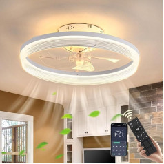 CANEOE Ceiling Fan with Lighting, 50 cm LED Ceiling Light with Fan, 6 Speeds with Remote Control and App Lamp with Fan for Living Room, Bedroom, Dining Room (White)