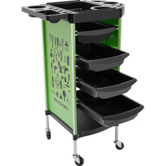 Hairdressing Trolley, 37 x 34 x 88 cm Salon Trolley with 4 Pull-Out Drawers, Foldable Device Holder, SPA Hairdressing Trolley for Stylist, Hairdresser, Hair Styling (Green)