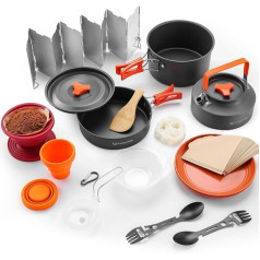 Wesqunie Camping Cooking Cookware Measuring Kit - Non-Stick Lightweight Pot Pan Kettle Set with Collapsible Pour Over Coffee Dripper, Outdoor Kitchen Cook Essentials Gear for Camping Hiking Picnic