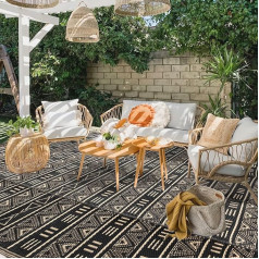 Reversible Outdoor Rugs for Patio Decor 9x18ft Waterproof Portable Outdoor Rug Large Plastic Straw Rug Geometric Bohemian Rug for Patio RV Camping