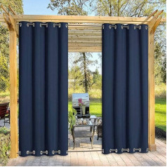 Outdoor Curtains, Waterproof Blackout Curtain with Eyelets Top and Bottom, Outdoor Curtains with UV Protection, Water-Repellent, Opaque Pavilion Garden Patio Privacy Screen Curtains