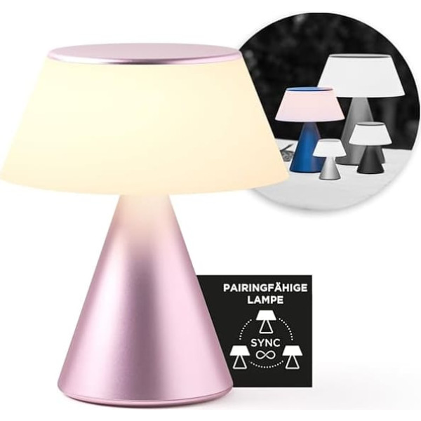 Lexon LUMA L Touch Sensitive Bedside Lamp, Wireless Night Light with Dimming Function and Multi-Lamp Sync, 9 LED Colours, Rechargeable, Aluminium Housing - Pink