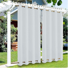 Outdoor Curtain with Eyelets Top and Bottom, Weatherproof Blackout Curtains for Patio, UV Protection, Sun Protection, Outdoor Curtain, Privacy Screen, 1 Piece, White, W 264 x H 183 cm