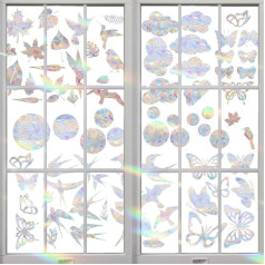 Pack of 77 Prism Window Stickers, Bird Protection for Glass Panes, Window Stickers, Bird Protection, Anti-Collision, Bird Protection Stickers, Rainbow Window Film for Windows