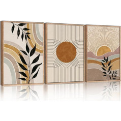 TOARTi Boho Wall Art, Boho Abstract Poster Mid Century, Modern Canvas Wall Decoration, Leaf Canvas Art Print, Living Room, Bedroom, Office, Boho Decorative Poster, Set of 3, 30 x 40 cm
