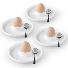 Cinf Egg Holder 14 cm 4 Ceramic Egg Holder + 4 Stainless Steel Spoons Ideal for Any Breakfast Table for Hard Boiled and Soft Boiled 5.5 Inch Egg Holder & Spoon Set 4 Ceramic Egg Holders + 4 SS Spoons