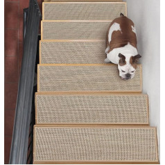 Stair Treads Mats, 20 cm x 76 cm, Pack of 4, Carpet for Stair Treads, Stair Carpet, Self-Adhesive, Non-Slip Stair Steps, Indoor, Beige