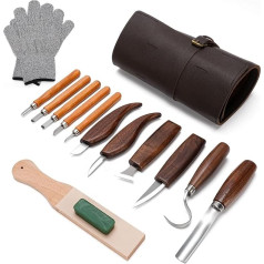 Carving Tool Set, 15-Piece Carving Knife DIY Set, Wood Carving Set Includes 6 Carving Knives, 5 Detail Carving Tool, Safety Gloves and PU Bag