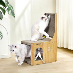 Cat Scratching Board with Cat House Cat Scratching Board L Shaped 65 cm Scratching Toy with Ball Toy Scratch Cats for Wall and Corner as Furniture Protection, Large